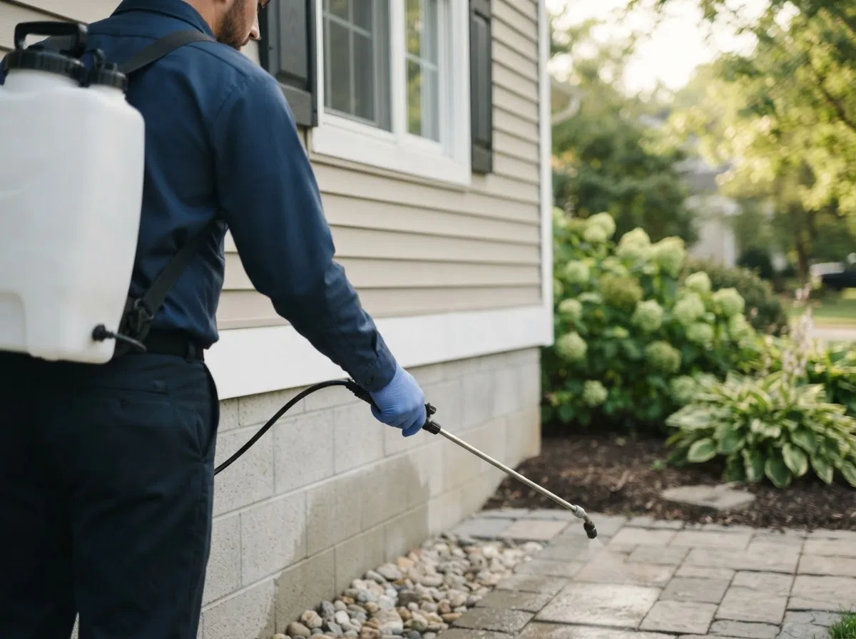 Pest control technician inspecting a home in Friesland, WI